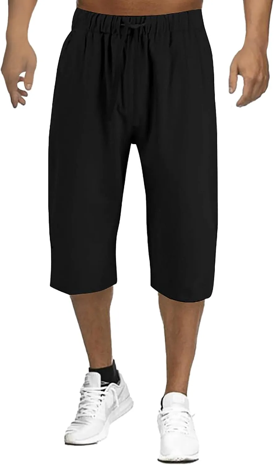Men Capri Pants Baggy Harem Pants Drawstring Yoga Beach Pants House 6