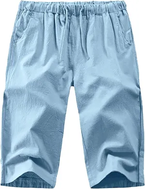 Men Capri Pants Baggy Harem Pants Drawstring Yoga Beach Pants Memory Foam