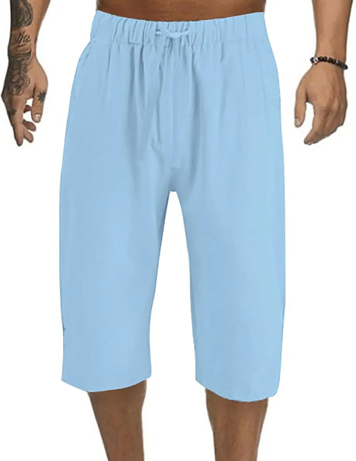 Men Capri Pants Baggy Harem Pants Drawstring Yoga Beach Pants Memory Foam