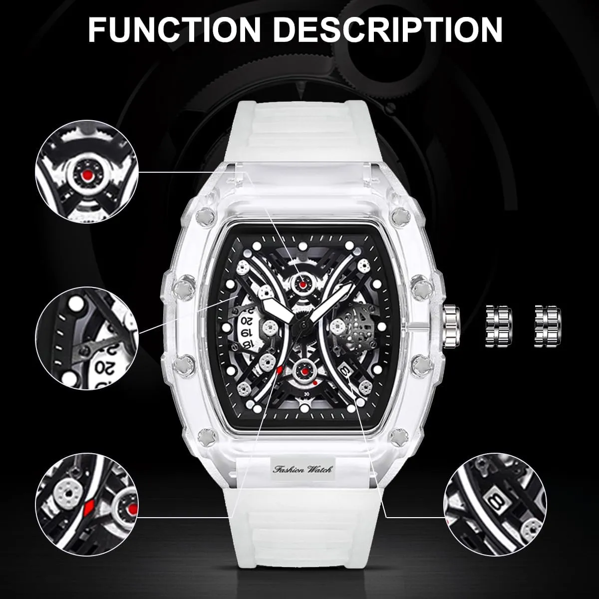 Men Watch Tonneau Casual Wrist Watch Soft Silicon Band Fashion Cool Watch for Men