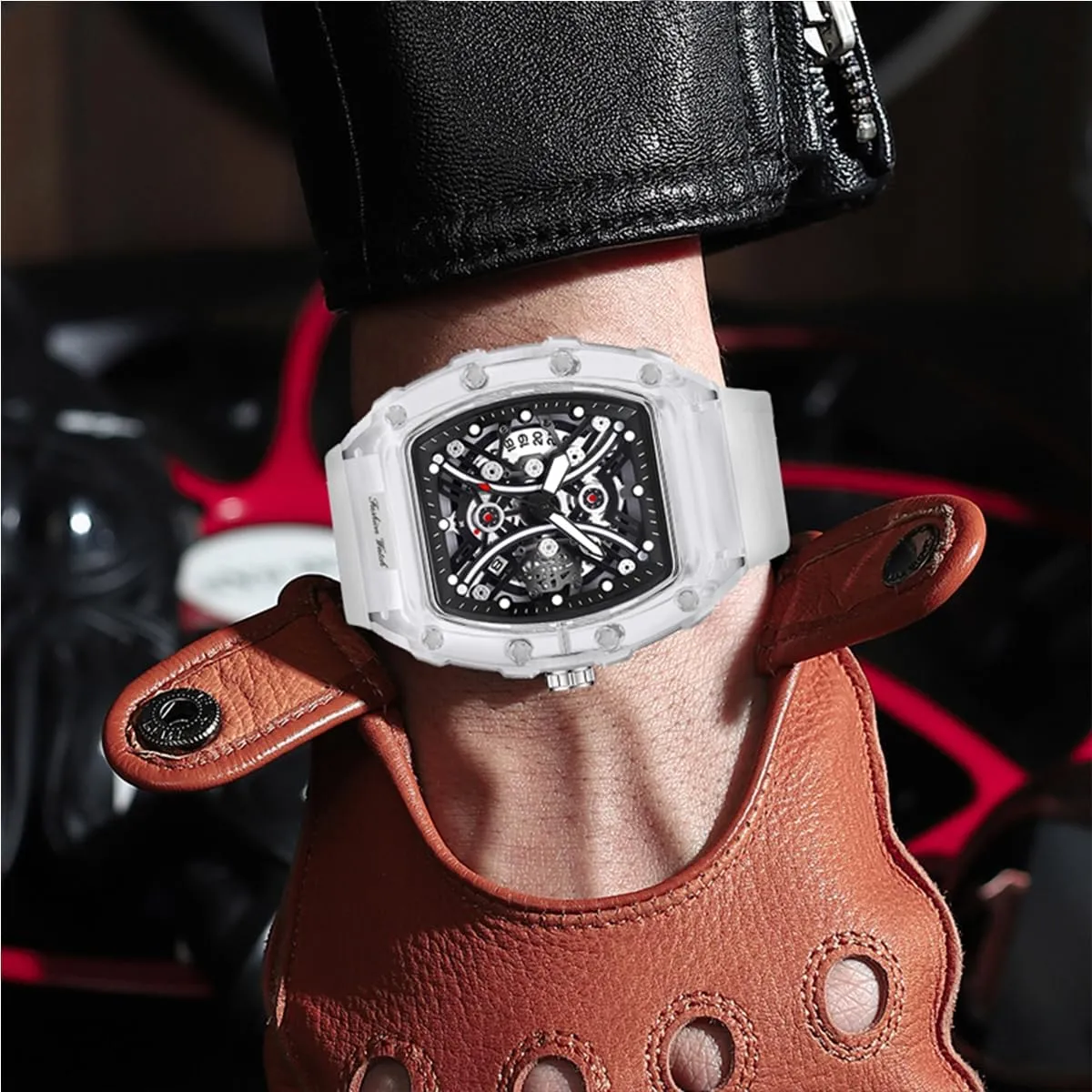 Men Watch Tonneau Casual Wrist Watch Soft Silicon Band Fashion Cool Watch for Men