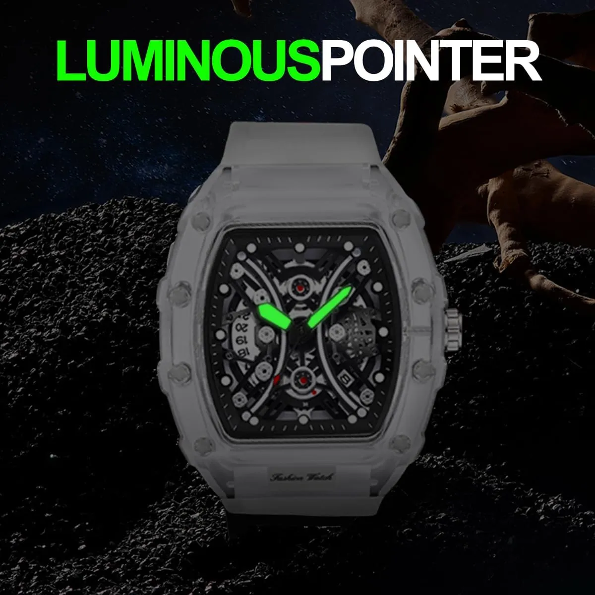 Men Watch Tonneau Casual Wrist Watch Soft Silicon Band Fashion Cool Watch for Men