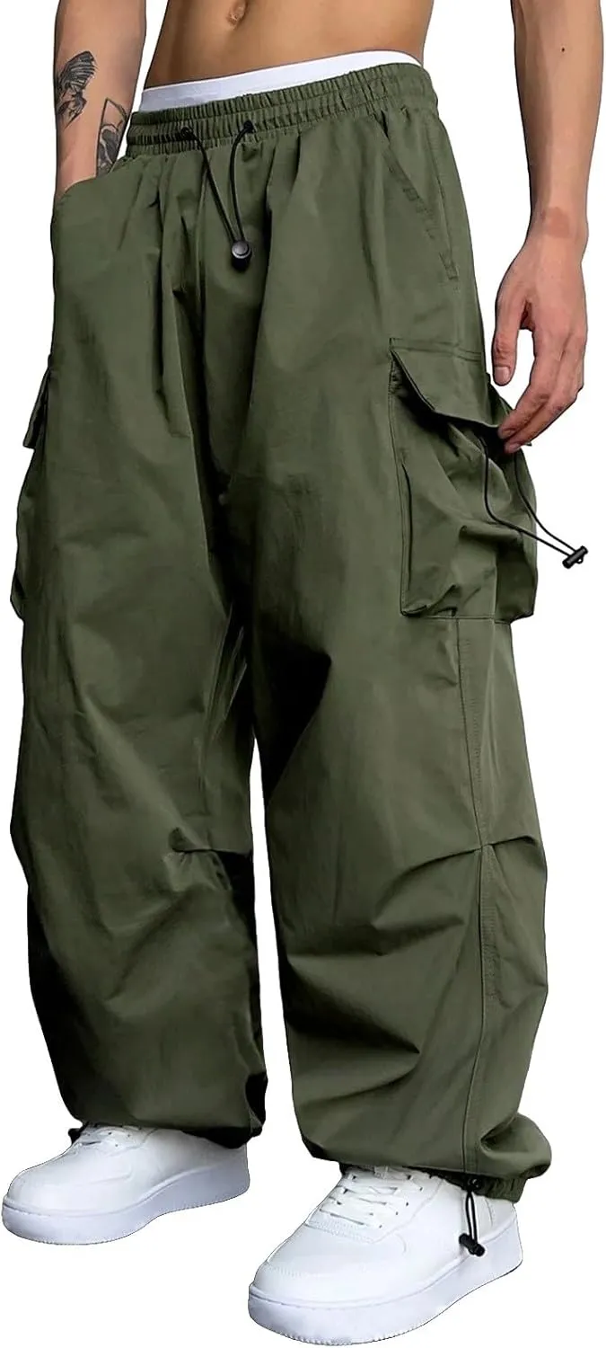 Mens Cargo Pants Stretch Track Pants Streetwear Pants Drawstring Cargo Work Pants for Men Fashion Hiking Trousers