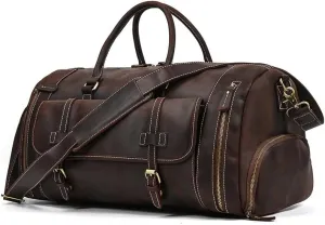 Men's Leather Handbag Single Shoulder Straddle Bag with Shoe Seat Cowhide Duffel Bag