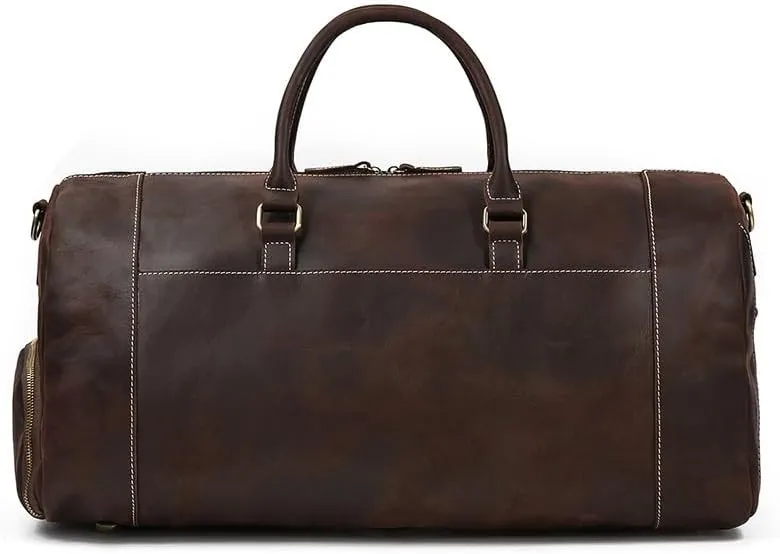Men's Leather Handbag Single Shoulder Straddle Bag with Shoe Seat Cowhide Duffel Bag