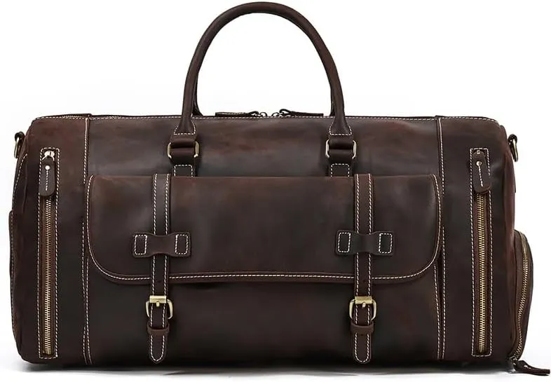 Men's Leather Handbag Single Shoulder Straddle Bag with Shoe Seat Cowhide Duffel Bag