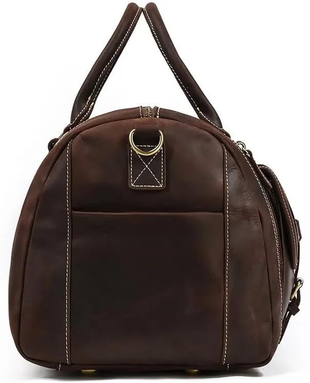 Men's Leather Handbag Single Shoulder Straddle Bag with Shoe Seat Cowhide Duffel Bag