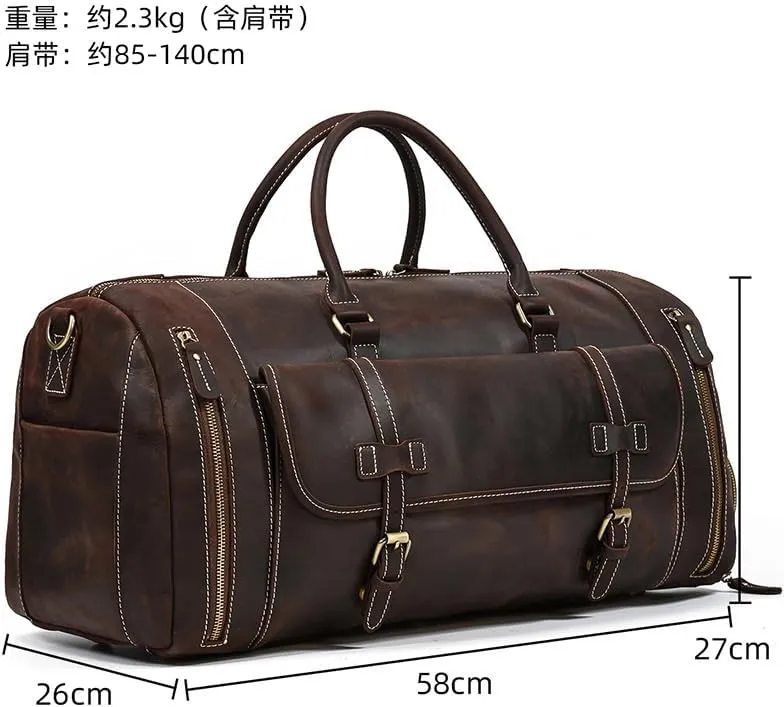 Men's Leather Handbag Single Shoulder Straddle Bag with Shoe Seat Cowhide Duffel Bag