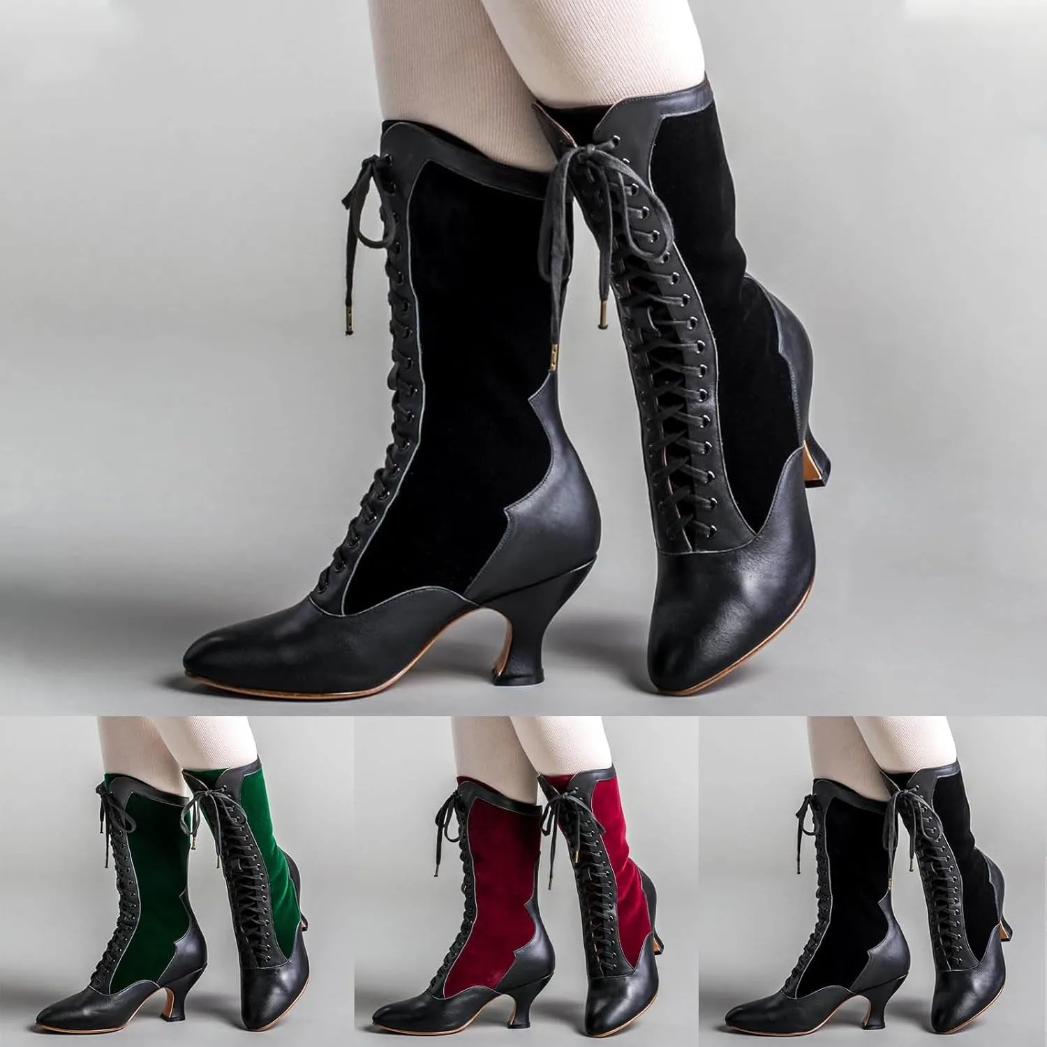 Mid Calf Boots for Women Fall Boots for Women 2024 Vintage Block Heel Lace Up Women Fashion Boots With Cute Cat Motif