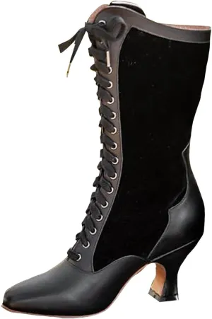 Mid Calf Boots for Women Fall Boots for Women 2024 Vintage Block Heel Lace Up Women Fashion Boots With Cute Cat Motif