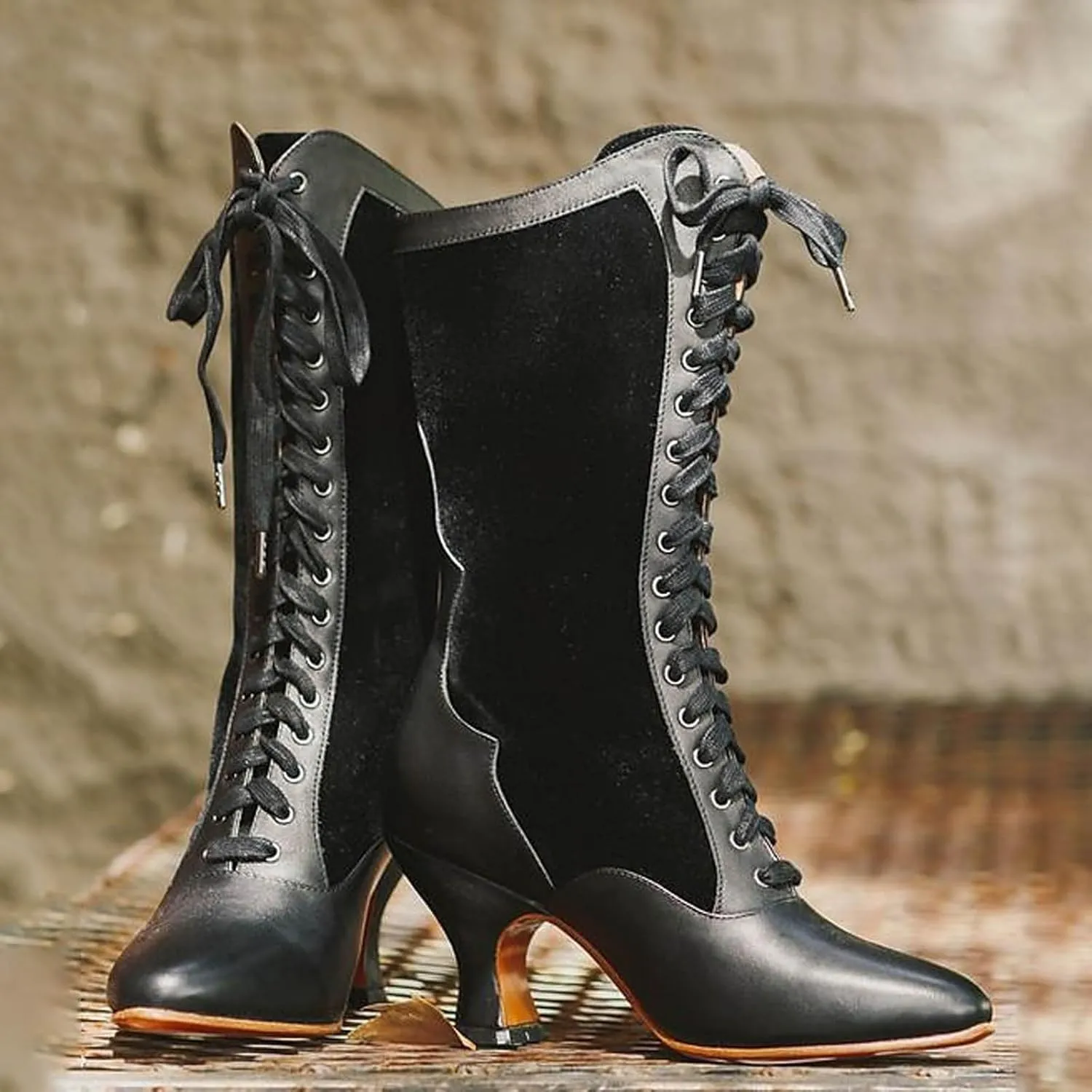 Mid Calf Boots for Women Fall Boots for Women 2024 Vintage Block Heel Lace Up Women Fashion Boots With Cute Cat Motif