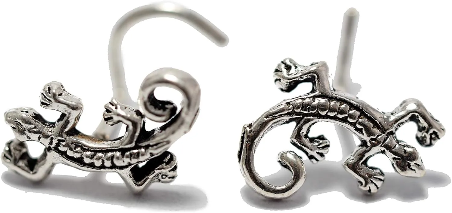 Mini Lizard Sterling Silver Nose Stud/Nose Screw, Jewelry Nose Stud, Body Piercing Jewelry, Silver Nose Ring, Nose Piercing, Body Jewelry