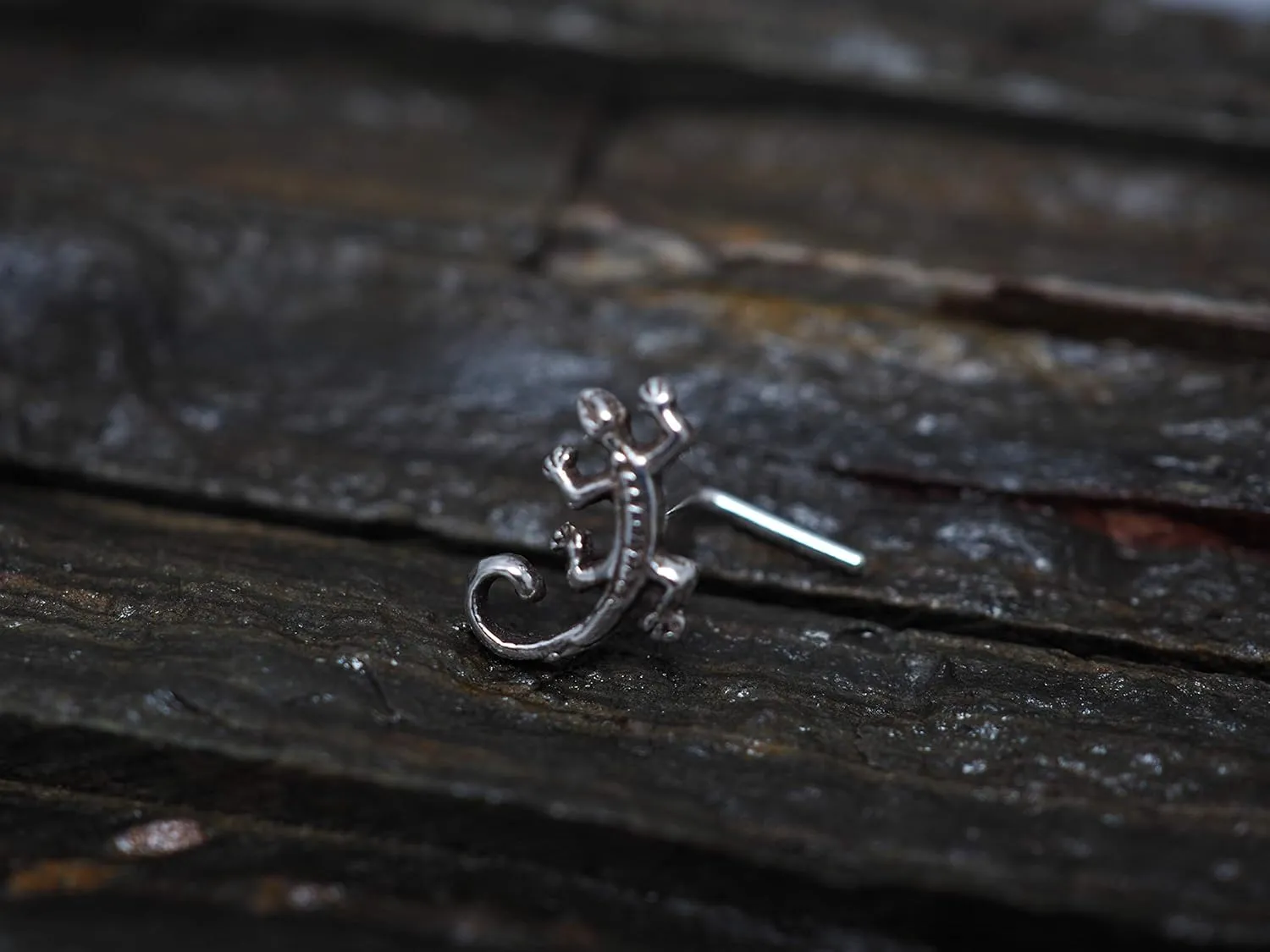 Mini Lizard Sterling Silver Nose Stud/Nose Screw, Jewelry Nose Stud, Body Piercing Jewelry, Silver Nose Ring, Nose Piercing, Body Jewelry