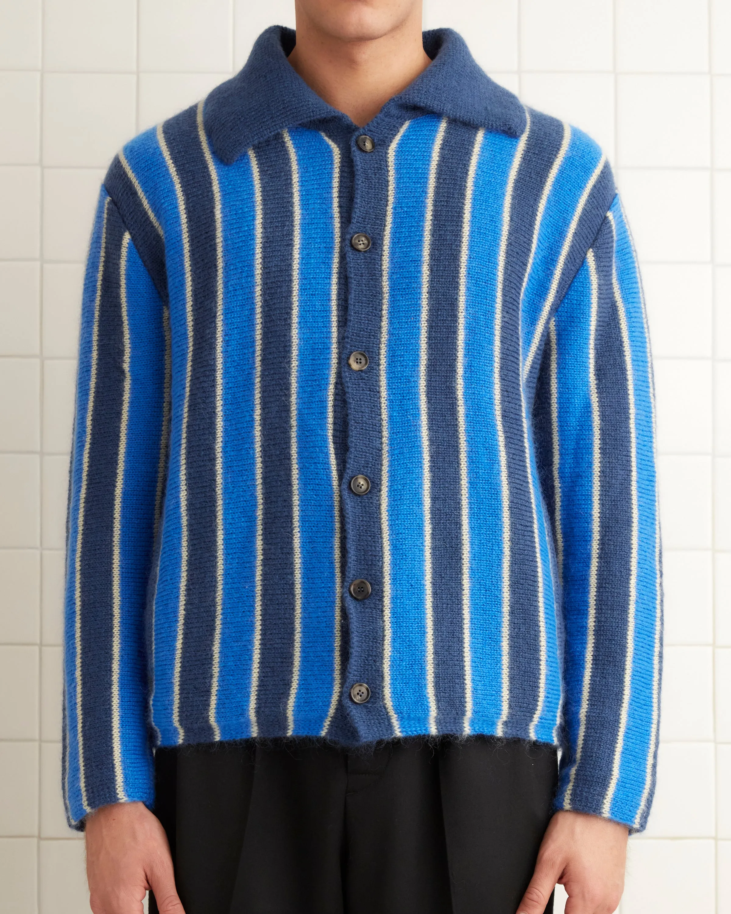 Mohair Stripe Cardigan - Blue/Multi