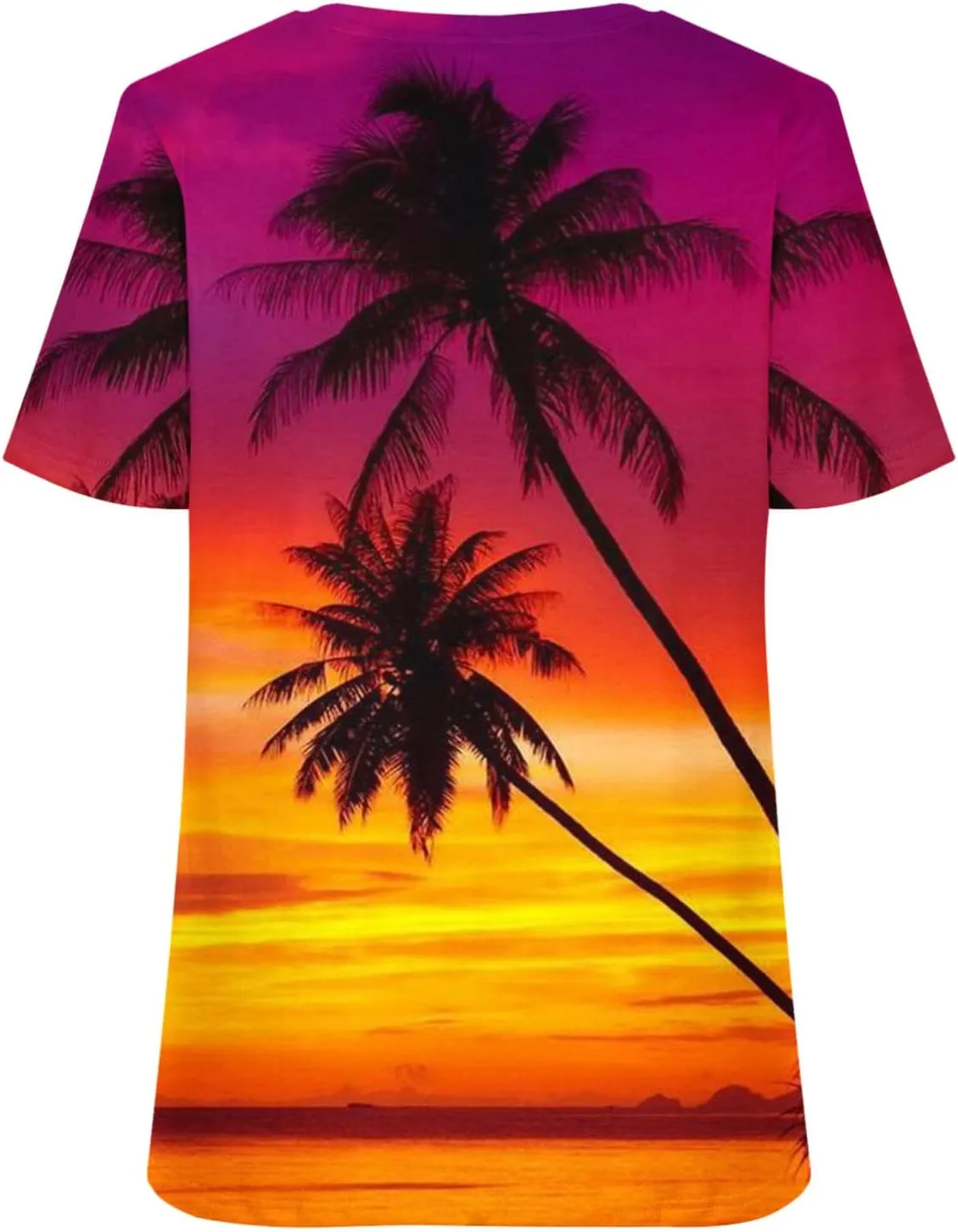 Mzkdieey Sunset Palm Tree Shirts for Women Hawaiian Summer T-Shirt Vintage Short Sleeve V Neck Tees Vacation Beach Tops