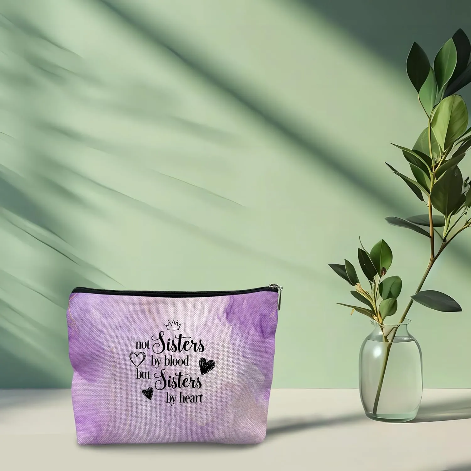 NATSUNO Sister Makeup Bag,Sister Cosmetic Bag,Gifts For Sisters From Sisters,Purple Makeup Bag,Gifts For Sister,Cute Makeup Bags,Girls Makeup Bag,Not Sisters By Blood But Sisters By Heart Makeup Bag