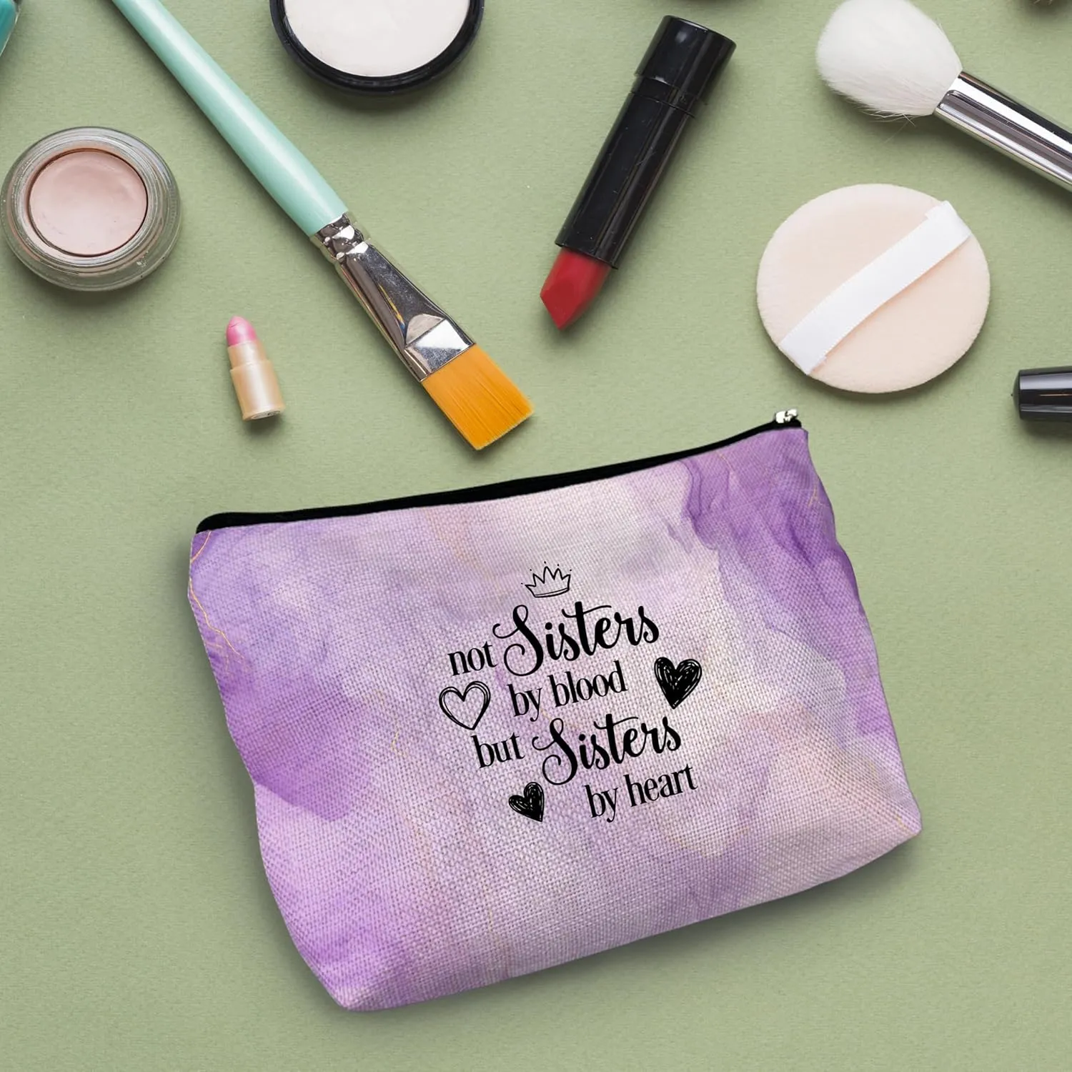 NATSUNO Sister Makeup Bag,Sister Cosmetic Bag,Gifts For Sisters From Sisters,Purple Makeup Bag,Gifts For Sister,Cute Makeup Bags,Girls Makeup Bag,Not Sisters By Blood But Sisters By Heart Makeup Bag