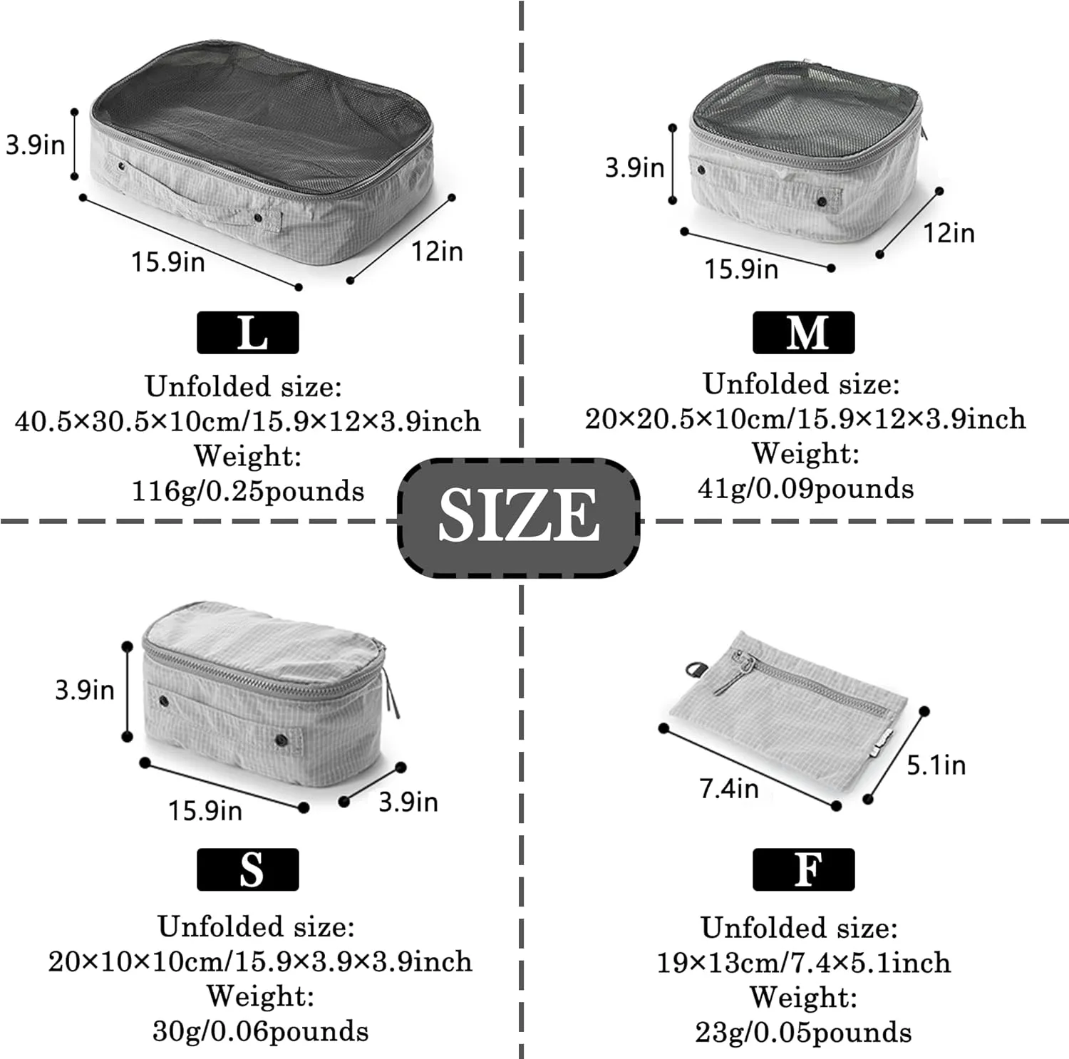 Naturehike Ultralight Machine-Washable 4 Sizes Packing Cubes, Women & Men Compression Packing Bags for Suitcases, Space-Saving Luggage Organizers, Trip Accessories for Travel Luggage (Gray, L)