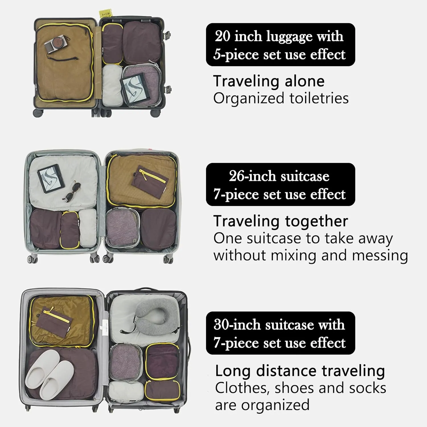 Naturehike Ultralight Machine-Washable 4 Sizes Packing Cubes, Women & Men Compression Packing Bags for Suitcases, Space-Saving Luggage Organizers, Trip Accessories for Travel Luggage (Gray, L)