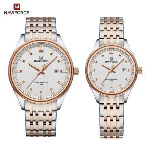 NAVIFORCE 8039 Stainless Steel Strap Fashion Business Luminous Wristwatch Male and Female Waterproof Quartz Watches For Couple