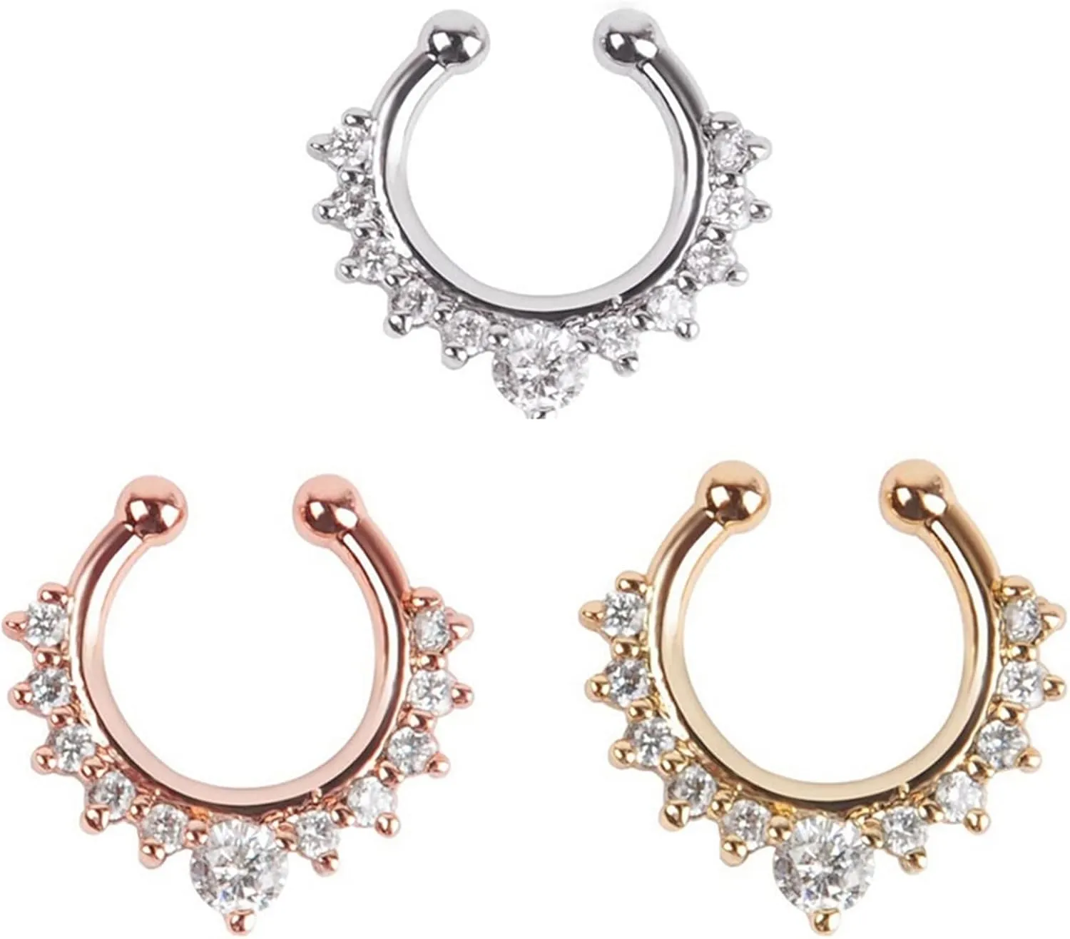 Nose Jewelry, Stainless Steel Piercing Jewelry Ring 1Pc White Round Cubic Zirconia U Shape Piercing Jewelry Friendship Gift for Men and Women