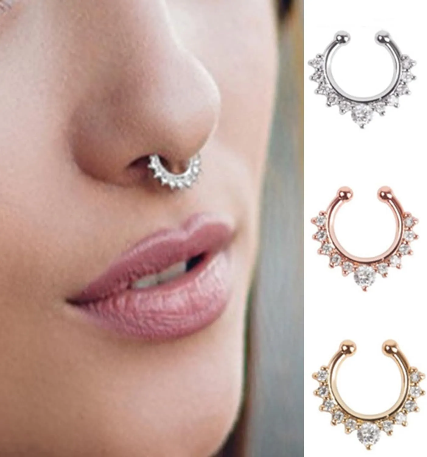 Nose Jewelry, Stainless Steel Piercing Jewelry Ring 1Pc White Round Cubic Zirconia U Shape Piercing Jewelry Friendship Gift for Men and Women