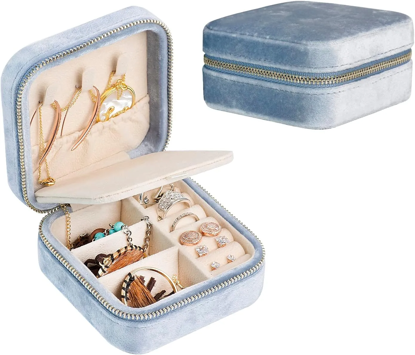 OSHOOM SoleGood Plush Velvet Small Jewelry Box Necklace Ring Storage Organizer Mini Jewelry case Jewelry Travel Organizer for Women Girls (Periwinkle Blue)