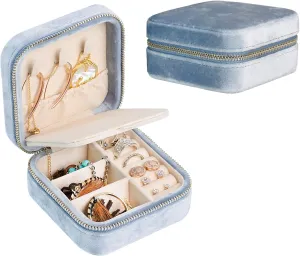 OSHOOM SoleGood Plush Velvet Small Jewelry Box Necklace Ring Storage Organizer Mini Jewelry case Jewelry Travel Organizer for Women Girls (Periwinkle Blue)
