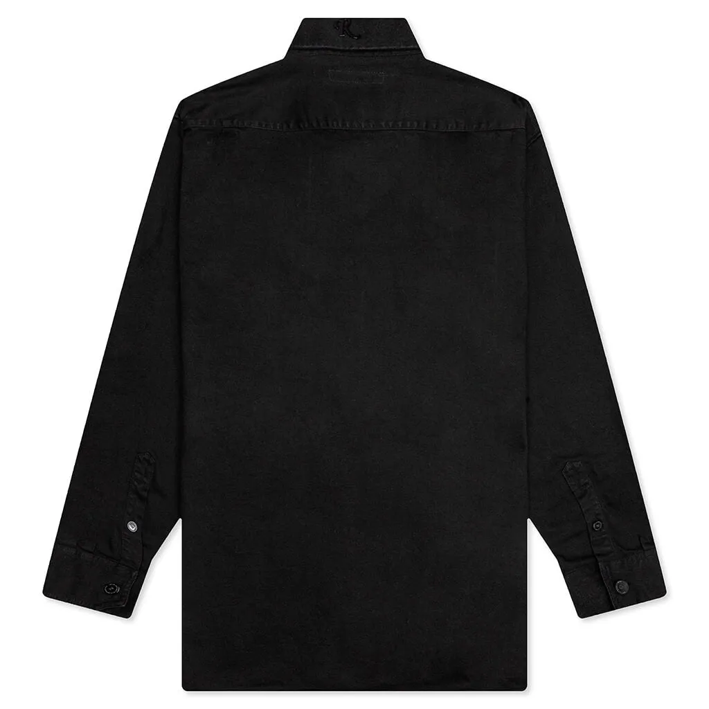 Oversized Bicolor R Pin Denim Shirt - Black