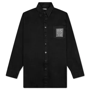 Oversized Bicolor R Pin Denim Shirt - Black