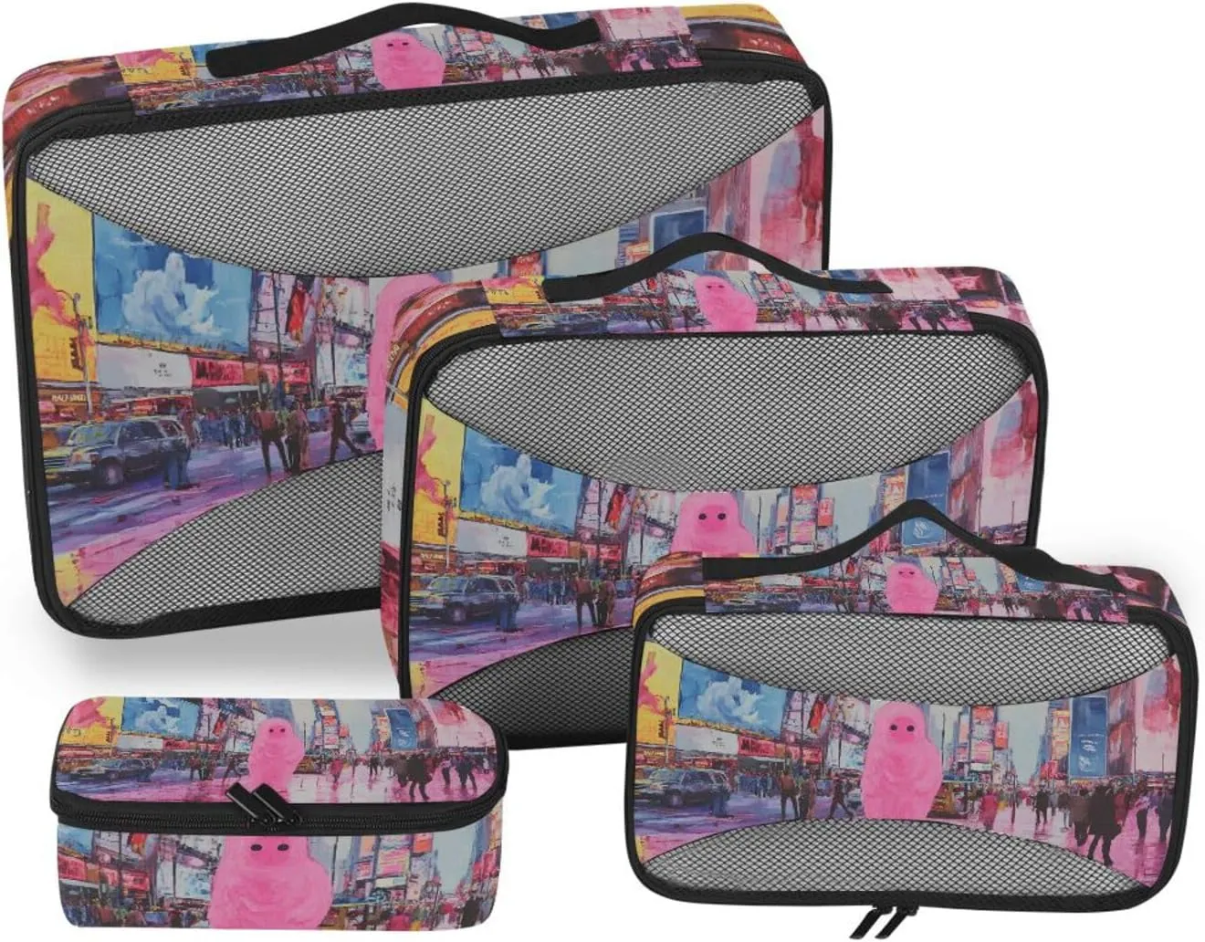 Packing Cube Set for Travel Halloween City Print, 4 Pcs Wide Zipper Opening Luggage Packing Organizers Travel Accessories for Organizing Clothing in Suitcases