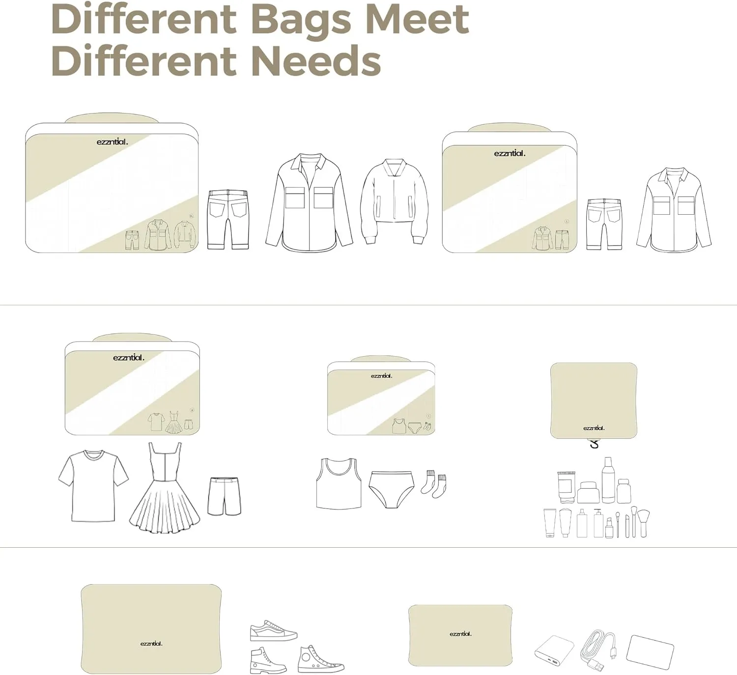 Packing Cubes for Travel, Suitcase Essentials Organizer Bags Set for Luggage, Road Trip Travel Accessories in 4 Sizes (Extra Large, Large, Medium, Small),Suitable for 24-inch suitcase Cream.
