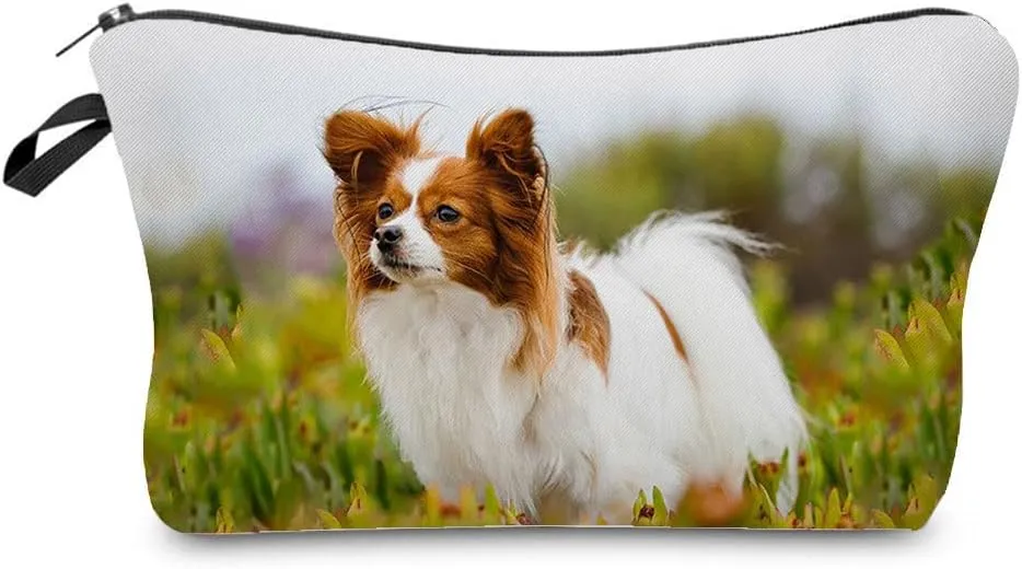 Papillon Makeup Bag - Cute Small Organizer for Travel Toiletry, Zipper Pouch Cosmetic Bag, Puppy Birthday Present for Dog Lovers, Mom, Women, Friends