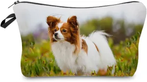 Papillon Makeup Bag - Cute Small Organizer for Travel Toiletry, Zipper Pouch Cosmetic Bag, Puppy Birthday Present for Dog Lovers, Mom, Women, Friends