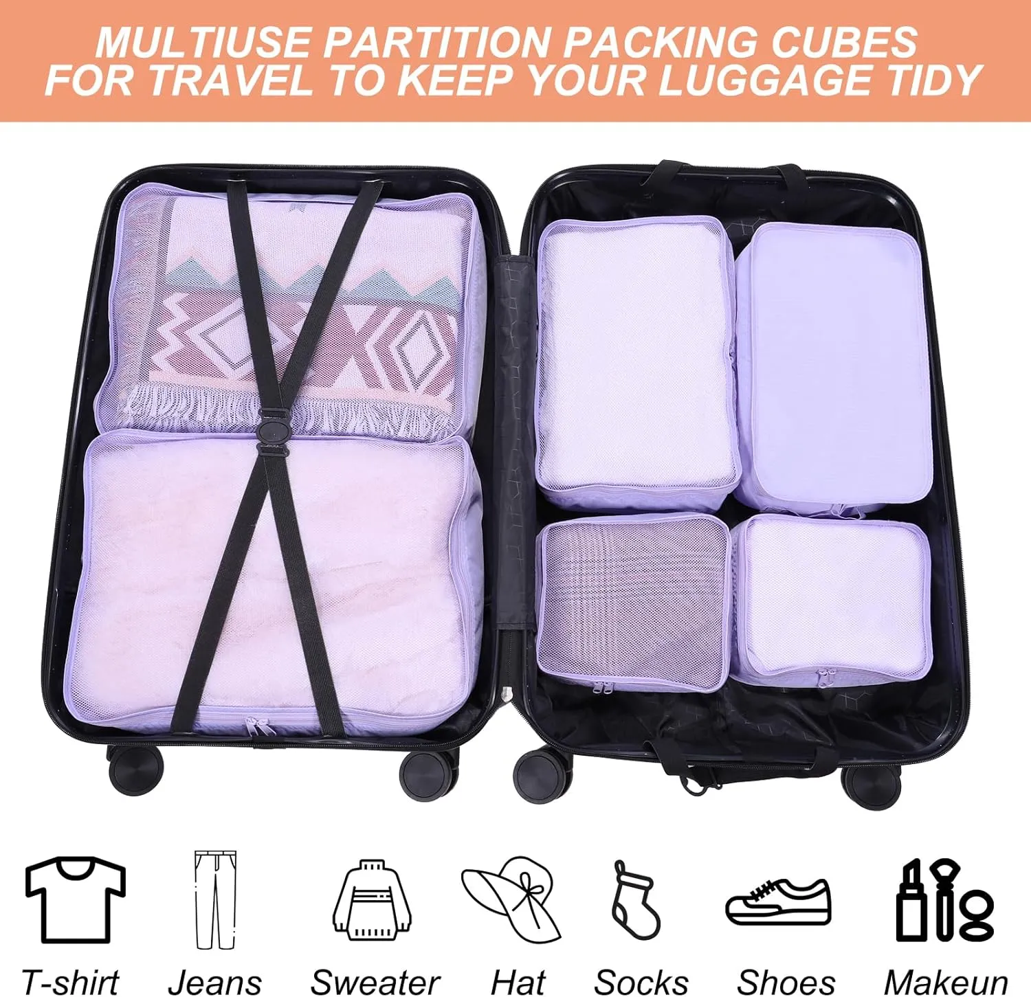 PATIKIL 6 Set Travel Packing Cube, Travel Bags Organizer for Luggage Waterproof Suitcase Organizer Bags Set Travel Essentials with Shoe Bag for Carry on Suitcases, Beige