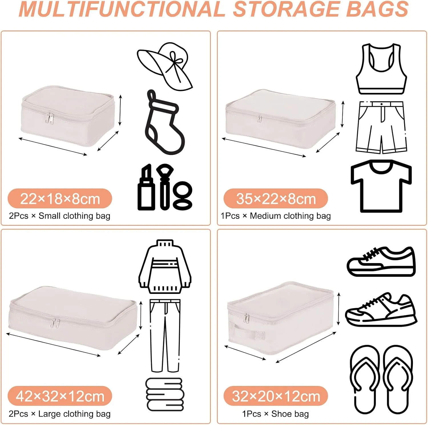 PATIKIL 6 Set Travel Packing Cube, Travel Bags Organizer for Luggage Waterproof Suitcase Organizer Bags Set Travel Essentials with Shoe Bag for Carry on Suitcases, Beige