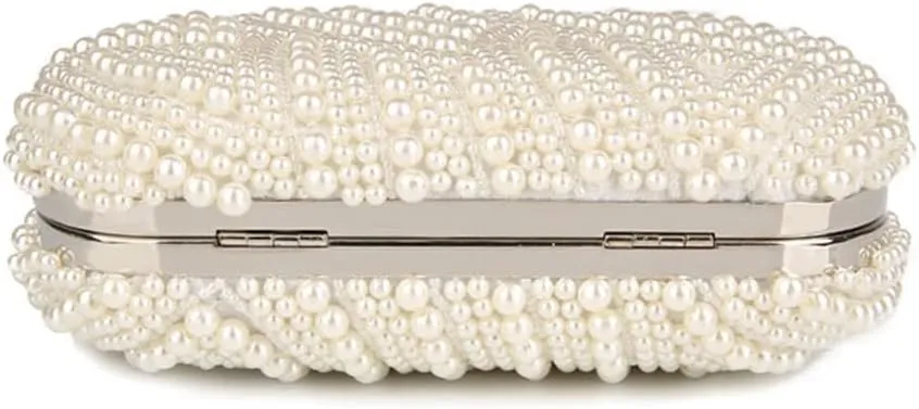 Pearl Evening Bag Handbag for Women, Clutch Bag Handbag for Party, Wedding, Black Shoulder Bag (Color : Beige)