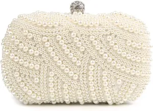 Pearl Evening Bag Handbag for Women, Clutch Bag Handbag for Party, Wedding, Black Shoulder Bag (Color : Beige)