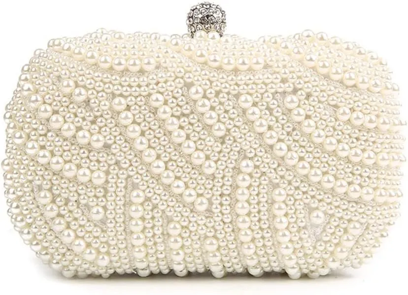 Pearl Evening Bag Handbag for Women, Clutch Bag Handbag for Party, Wedding, Black Shoulder Bag (Color : Beige)
