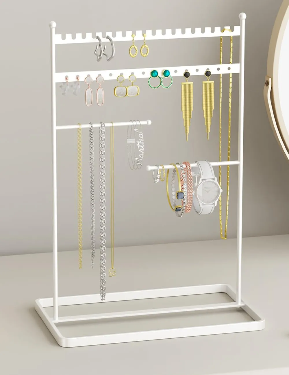 pickpiff Jewelry Stand Holder Organizer: Sturdy Jewelry Hanger for Necklace, Earring, Bracelet, White