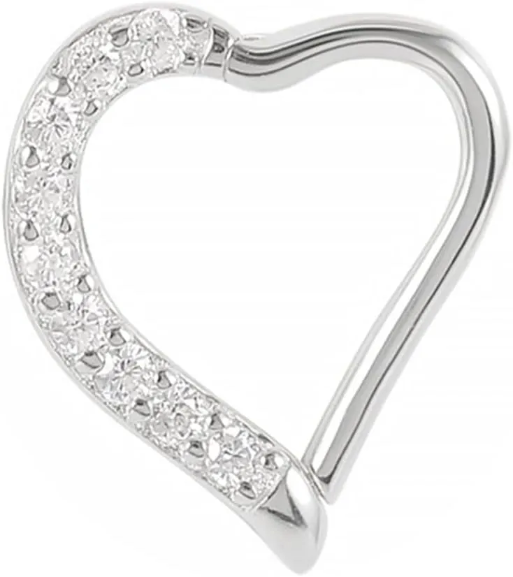 Piercing Jewelry for Women, Sterling Silver Body Piercing Jewelry 1Pc Nose Ring 1mm Thickness White Cubic Zirconia Heart Inlay Piercing Jewelry Gift