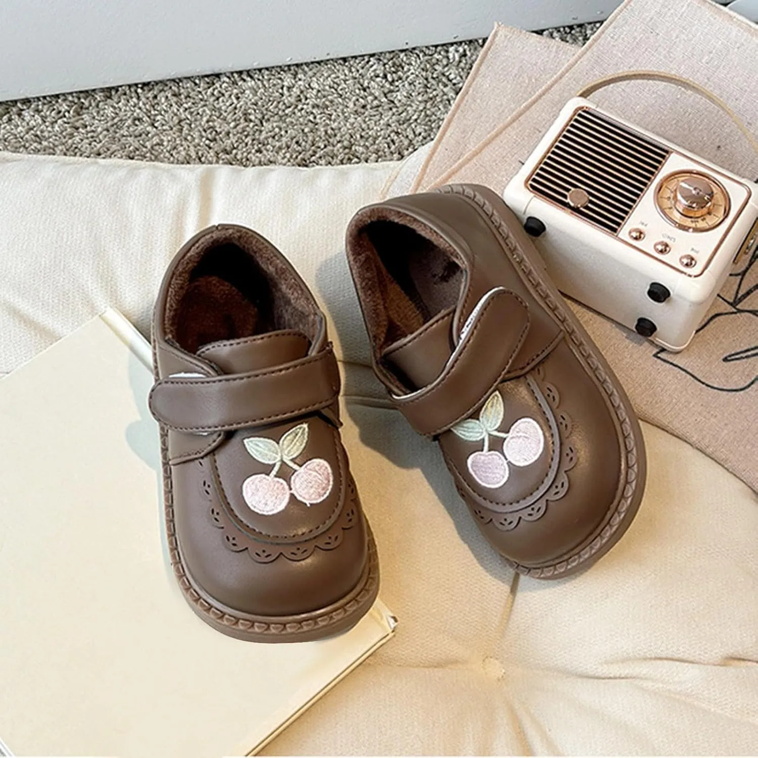 Plush Embroidery Mary Jane School Shoes for Girls Toddler Pary Wedding Dress Shoes Little Girls Cute Flat Shoes