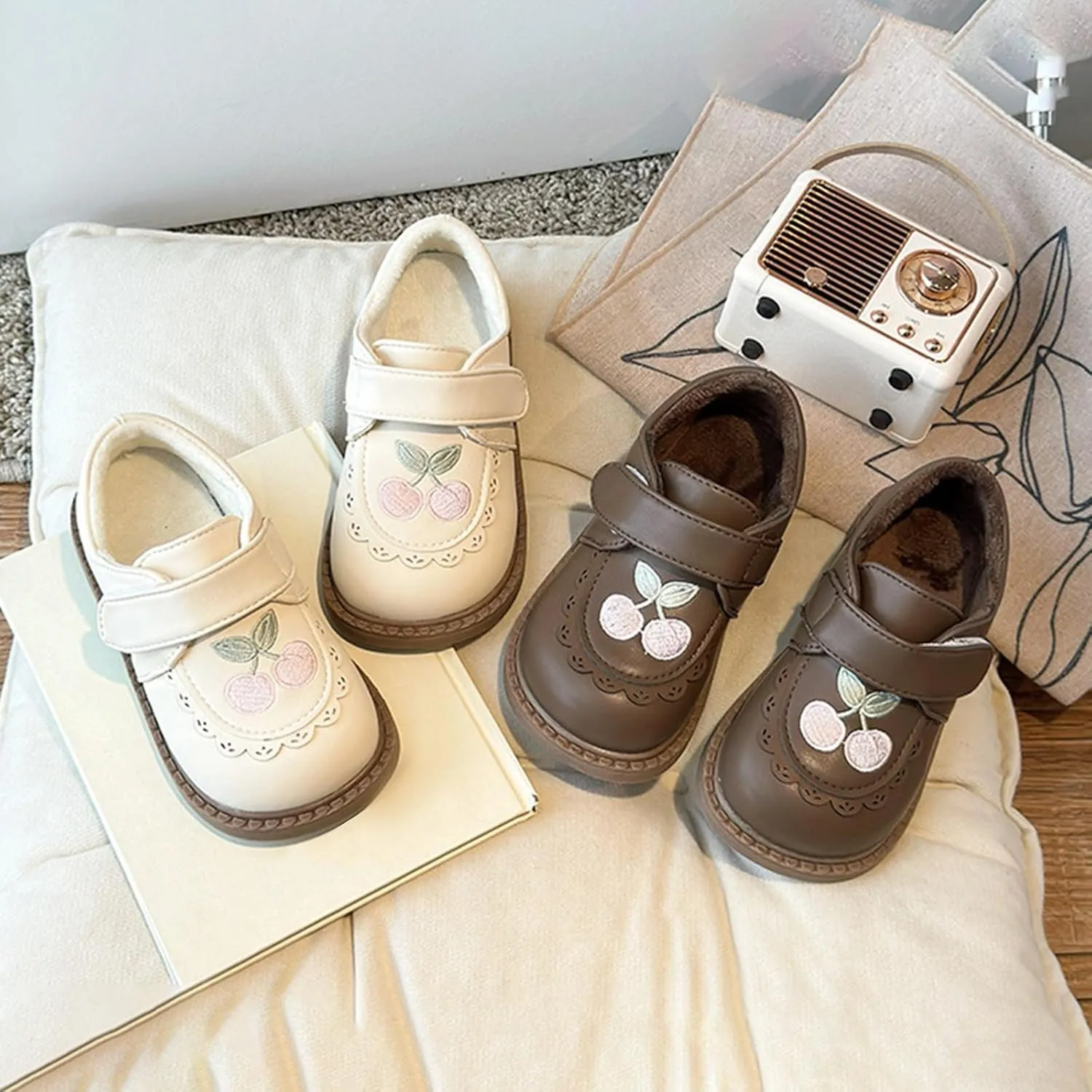 Plush Embroidery Mary Jane School Shoes for Girls Toddler Pary Wedding Dress Shoes Little Girls Cute Flat Shoes