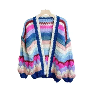 Pre Order:  Multicolor Striped Vintage Crochet Cardigan