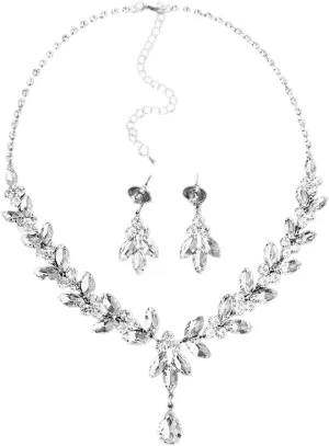 PRINCESS BRIDE Women Jewelry Set Silver Vintage Rhinestone Crystal Bridesmaid Jewelry Set for Wedding Choker Necklace and Earring Set Sparkle Prom Jewelry (A2)
