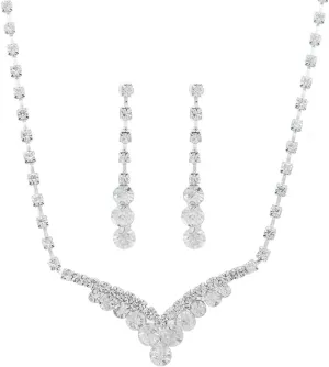 PRINCESS BRIDE Women Jewelry Set Silver Vintage Rhinestone Crystal Bridesmaid Jewelry Set for Wedding Choker Necklace and Earring Set Sparkle Prom Jewelry (A5)