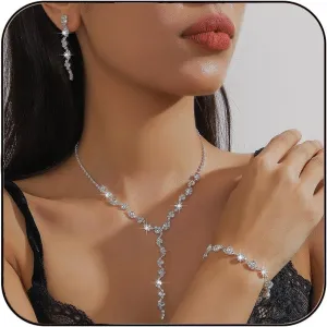 Prom Jewelry Sets Silver Bride Jewelry Set for Wedding Bridesmaid Accessories Necklace Earrings Bracelet Set Elegant Crystal Wedding Prom Jewelry for Women