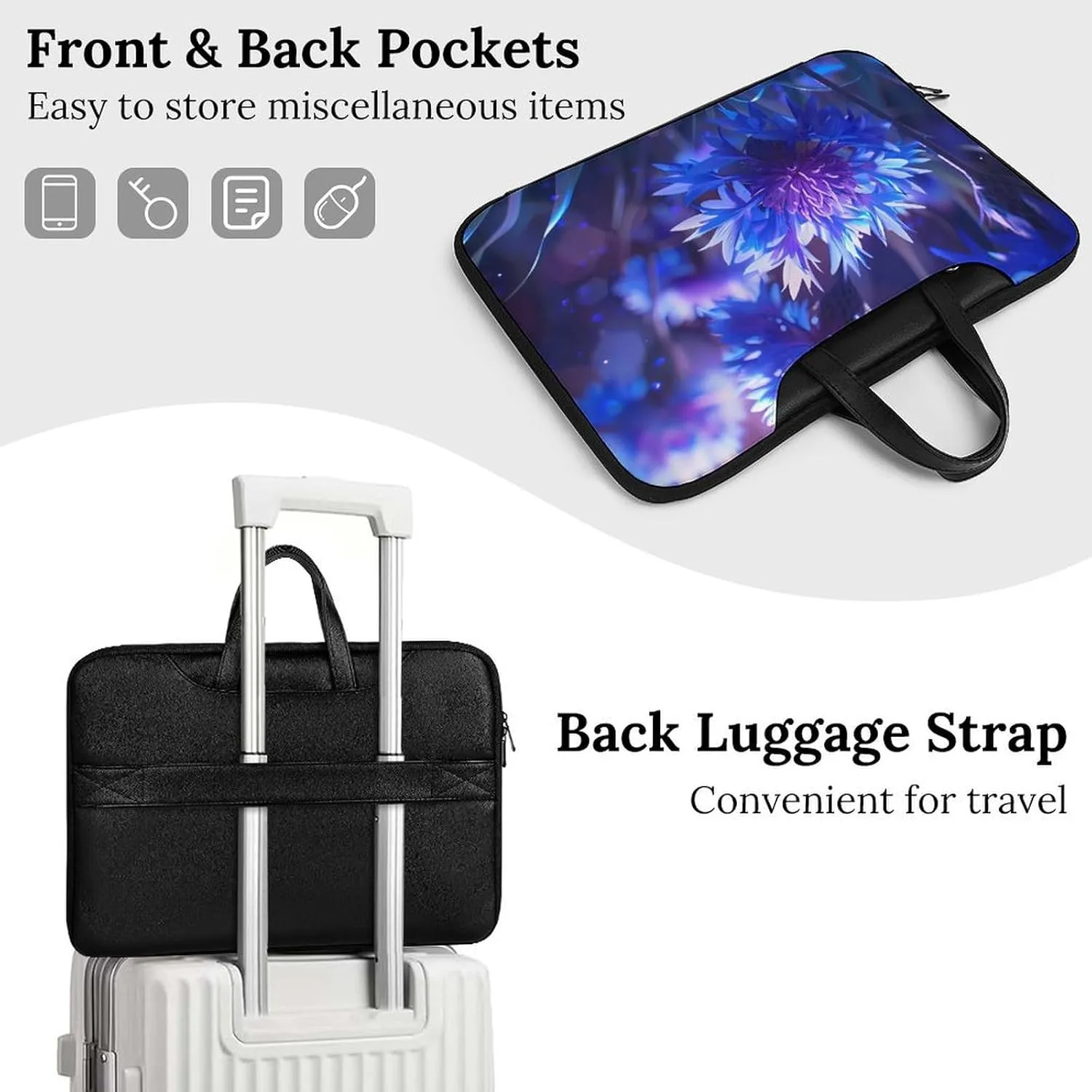 Purple Chrysanthemum Print Laptop Tote Bag Waterproof Computer Carrying Case Business Office Briefcase