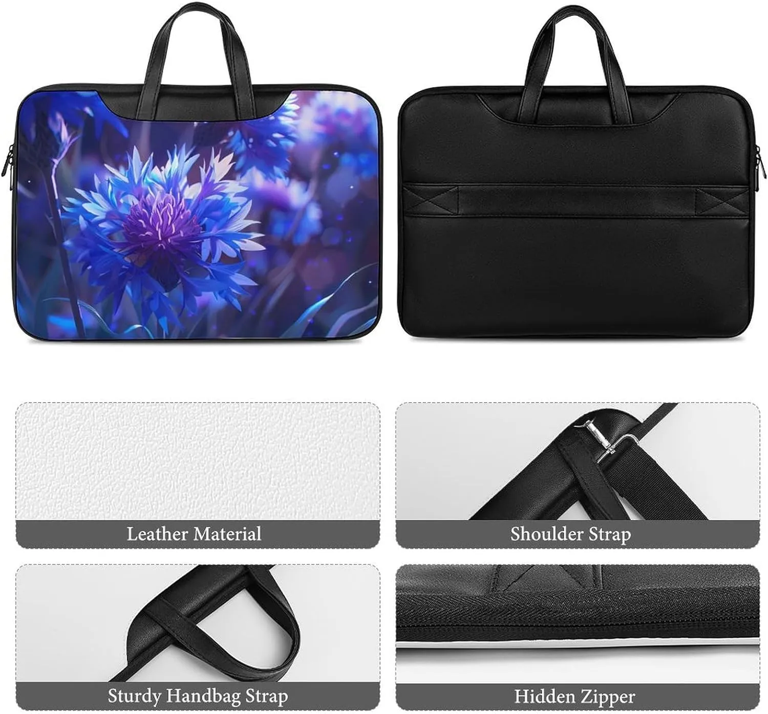 Purple Chrysanthemum Print Laptop Tote Bag Waterproof Computer Carrying Case Business Office Briefcase