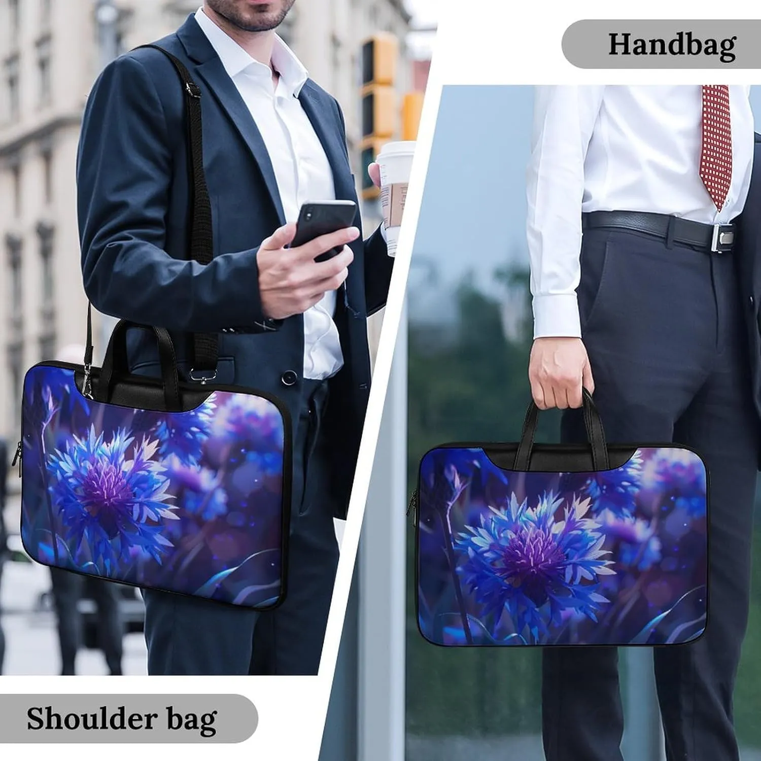 Purple Chrysanthemum Print Laptop Tote Bag Waterproof Computer Carrying Case Business Office Briefcase